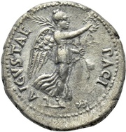 Denarius - Vespasian PACI AVGVSTAE; Victory, Rome, 71 reverse image