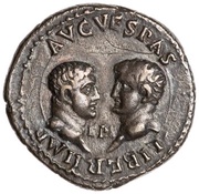 Denarius - Vespasian, Titus, and Domitian LIBERI IMP AVG VESPAS, Rome, 71 reverse image