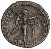 Denarius - Titus PACI AVGVSTAE; Victory, Rome, 71 reverse image