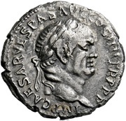 Denarius - Vespasian PACI AVGVSTAE; Victory obverse image
