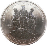 25 Cents - Elizabeth II Lest we Forget, Canada, 2008 reverse image