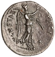 Denarius - Vespasian PACI AVGVSTAE; Victory, Rome, 74 reverse image