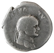 Denarius - Vespasian PON MAX TR P COS VI; Victory obverse image