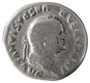 Denarius - Vespasian PON MAX TR P COS VI; Victory obverse image