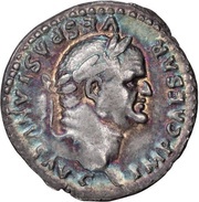 Denarius - Vespasian PONTIF TR P COS IIII; Pax obverse image