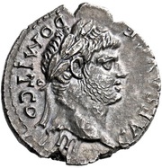 Denarius - Domitian PON MAX TR P COS VI; Victory obverse image