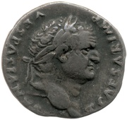 Denarius - Titus COS VI; Mars obverse image
