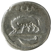 Denarius - Domitian COS V; Romulus and Remus, Rome, 77-78 reverse image