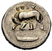 Denarius - Domitian COS V; Romulus and Remus, Rome, 77-78 reverse image