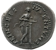Denarius - Domitian PRINCEPS IVVENTVTIS; Salus, Rome, 80 reverse image