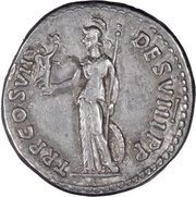 Denarius - Domitian TR P COS VII DES VIII P P; Minerva and Victory, Rome, 81 reverse image