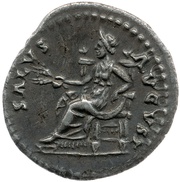 Denarius - Domitian SALVS AVGVST; Salus, Rome, 82-83 reverse image