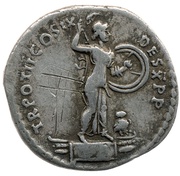 Denarius - Domitian TR POT II COS IX DES X P P; Minerva, Rome, 83 reverse image
