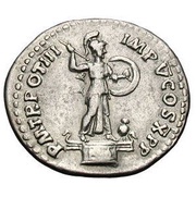 Denarius - Domitian P M TR POT III IMP V COS X P P; Minerva, Rome, 84 reverse image