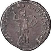 Denarius - Domitian IMP XIIII COS XIII CENS P P P; Minerva, Rome, 87 reverse image