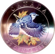 25 Cents - Elizabeth II Blue Jay, Canada, 2010 reverse image