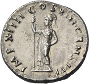 Denarius - Domitian IMP XIIII COS XIII CENS P P P; Minerva, Rome, 87 reverse image
