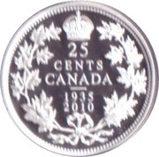 25 Cents In the name of George V; Voyageur, Canada, 2010 reverse image