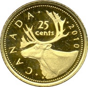 25 Cents - Elizabeth II Caribou, Canada, 2010 reverse image