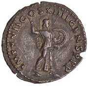 Denarius - Domitian IMP XVII COS XIIII CENS P P P; Minerva, Rome, 88-89 reverse image