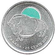 25 Cents - Elizabeth II Wood Bison; colored, Canada, 2011 reverse image