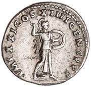 Denarius - Domitian IMP XXI COS XIIII CENS P P P; Minerva, Rome, 88-89 reverse image