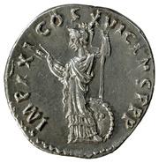 Denarius - Domitian IMP XXI COS XVI CENS P P P; Minerva, Rome, 92 reverse image
