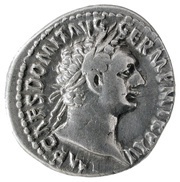 Denarius - Domitian IMP XXII COS XVII CENS P P P; Minerva obverse image
