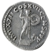Denarius - Domitian IMP XXII COS XVII CENS P P P; Minerva, Rome, 95-96 reverse image