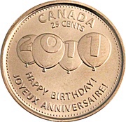25 Cents - Elizabeth II Happy Birthday 2011, Canada, 2011 reverse image