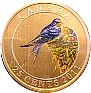 25 Cents - Elizabeth II Barn Swallow, Canada, 2011 reverse image