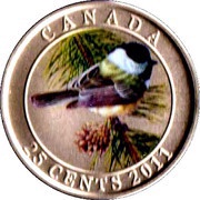 25 Cents - Elizabeth II Black-capped chickadee, Canada, 2011 reverse image