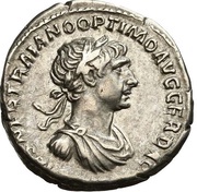 Denarius - Trajan P M TR P COS VI P P S P Q R FORT RED obverse image