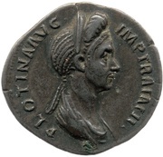 Denarius - Plotina CAES AVG GERMA DAC COS VI P P; Vesta obverse image