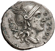 Denarius IMP CAES TRAIAN AVG GER DAC P P REST ROMA; Roma, Castor, and Pollux obverse image