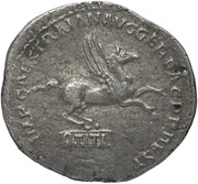 Denarius - Mutinus Titinus IMP CAES TRAIAN AVG GER DAC P P REST Q TITI; Pegasus, Rome, 98-117 reverse image