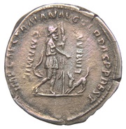 Denarius IMP CAES TRAIAN AVG GER DAC P P REST C MAMIL LIME TAN; Mercury, Odysseus, and Argos, Rome, 98-117 reverse image