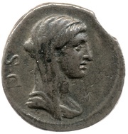 Denarius IMP CAES TRAIAN AVG GER DAC P P REST P GALB AED CVR; Vesta obverse image