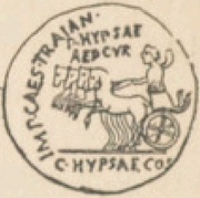 Denarius - Aretas IV IMP CAES TRAIAN AVG GER DAC P P REST P HYPSAE AED CVR C HYPSAE COS PREIVE CAPTV; Jupiter, Rome, 98-117 reverse image