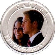 25 Cents - Elizabeth II Royal Wedding, Canada, 2011 reverse image