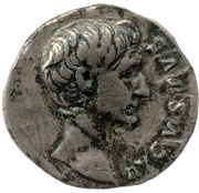 Denarius - Augustus and Agrippa IMP CAES TRAIAN AVG GER DAC P P REST COSSVS CN F LENTVLVS obverse image