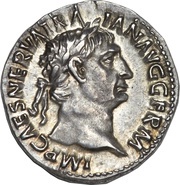 Denarius - Trajan P M TR P COS II P P; Vesta obverse image