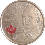 25 Cents - Elizabeth II Sir Isaac Brock; colored, Canada, 2012 reverse image