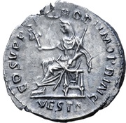 Denarius - Trajan COS V P P S P Q R OPTIMO PRINC VESTA; Vesta, Rome, 103-111 reverse image