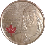25 Cents - Elizabeth II Tecumseh; colored reverse image