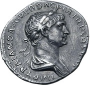 Denarius - Trajan S P Q R OPTIMO PRINCIPI FORT RED; Fortuna obverse image