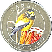 25 Cents - Elizabeth II Evening Grosbeak, Canada, 2012 reverse image