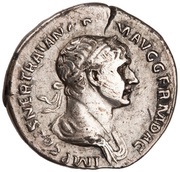 Denarius - Trajan PARTHICO P M TR P COS VI P P S P Q R; Sol obverse image