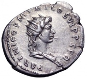 Denarius - Trajan PARTHICO P M TR P COS VI P P S P Q R; Sol, Rome, 114 reverse image
