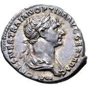 Denarius - Trajan PARTHICO P M TR P COS VI P P S P Q R; Virtus obverse image